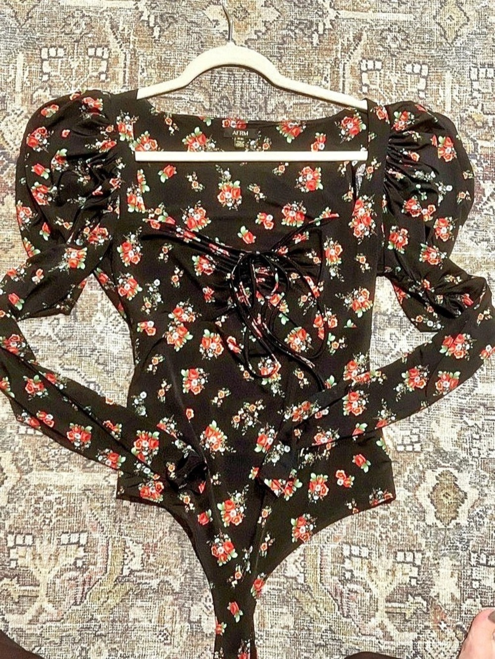 AFRM Danna Puff Long Sleeve Bodysuit Floral Bodysuit Medium